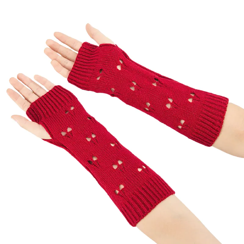 Stylish Women's Warmer Fingerless Gloves / Ladies Knitting Hollow Heart Gloves