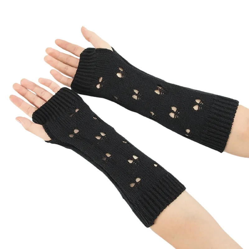 Stylish Women's Warmer Fingerless Gloves / Ladies Knitting Hollow Heart Gloves