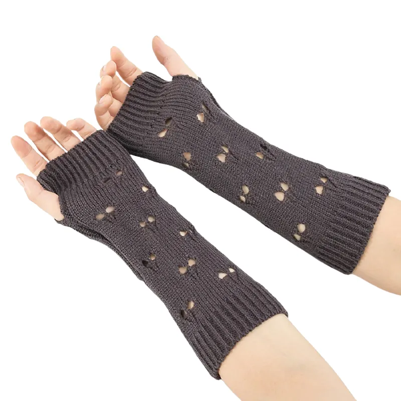 Stylish Women's Warmer Fingerless Gloves / Ladies Knitting Hollow Heart Gloves