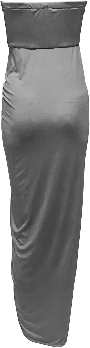 Tube Top Bodycon Long Dress for Women Sexy Elegant Tummy Control Ruched Solid Split Maxi Dress Party Evening Gowns