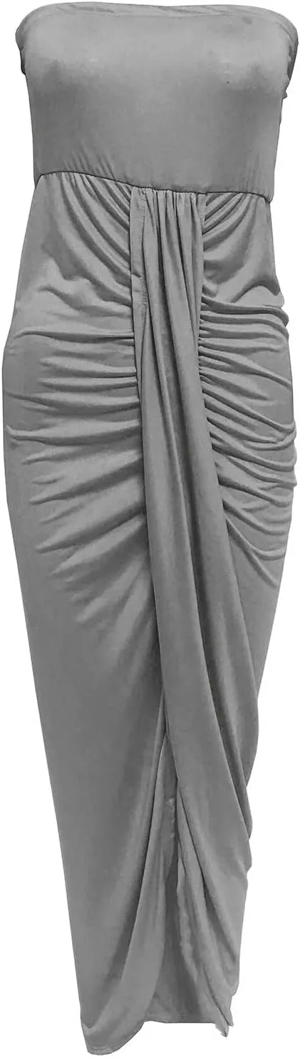 Tube Top Bodycon Long Dress for Women Sexy Elegant Tummy Control Ruched Solid Split Maxi Dress Party Evening Gowns