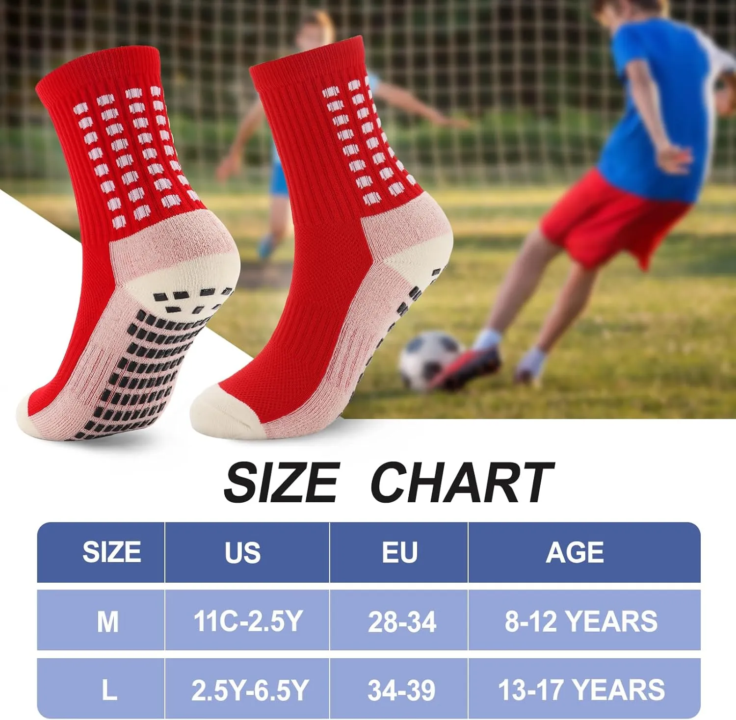 Ultrafun 5 Pairs Kids Youth Grip Soccer Socks Cushioned Non Slip Football Athletic Sports Socks