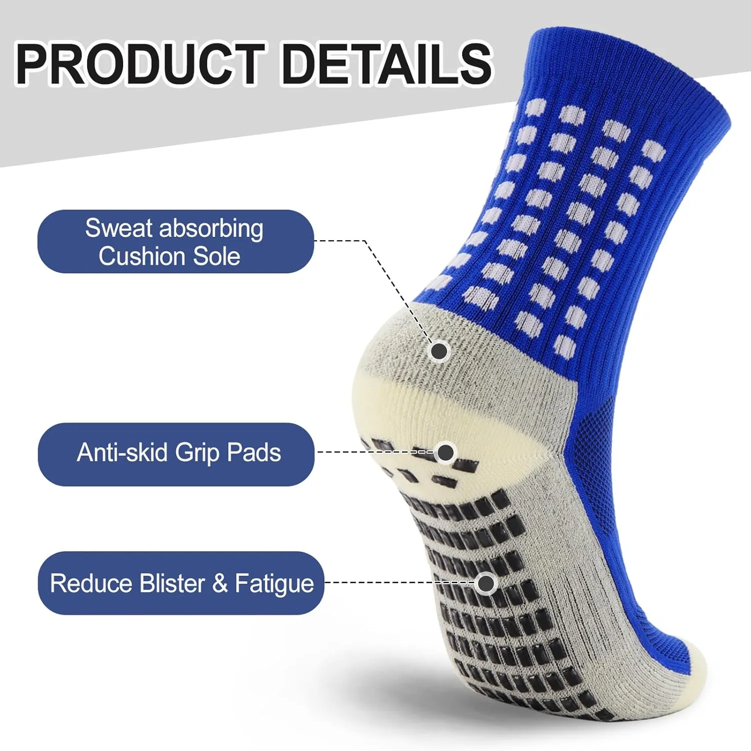 Ultrafun 5 Pairs Kids Youth Grip Soccer Socks Cushioned Non Slip Football Athletic Sports Socks