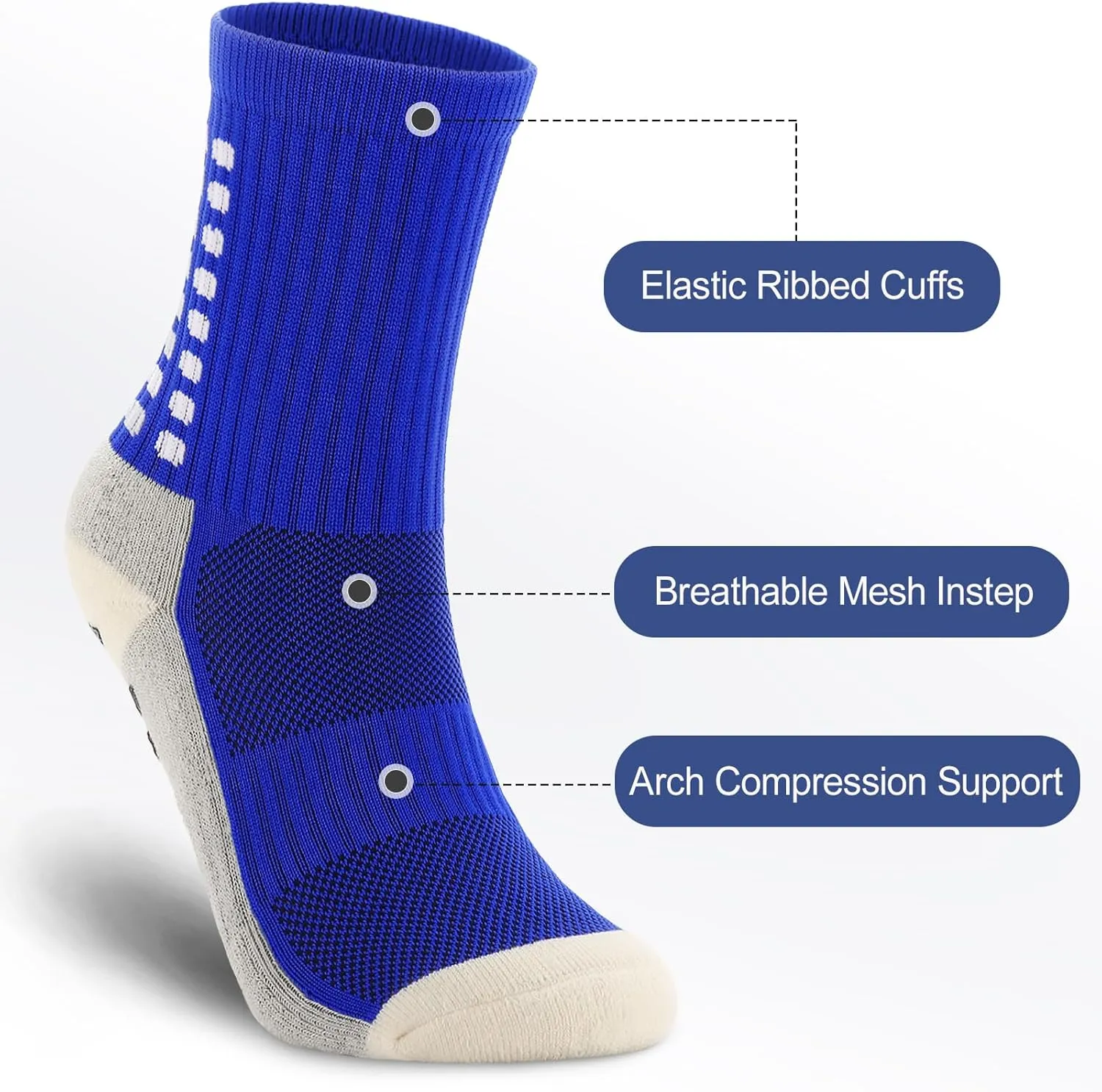 Ultrafun 5 Pairs Kids Youth Grip Soccer Socks Cushioned Non Slip Football Athletic Sports Socks