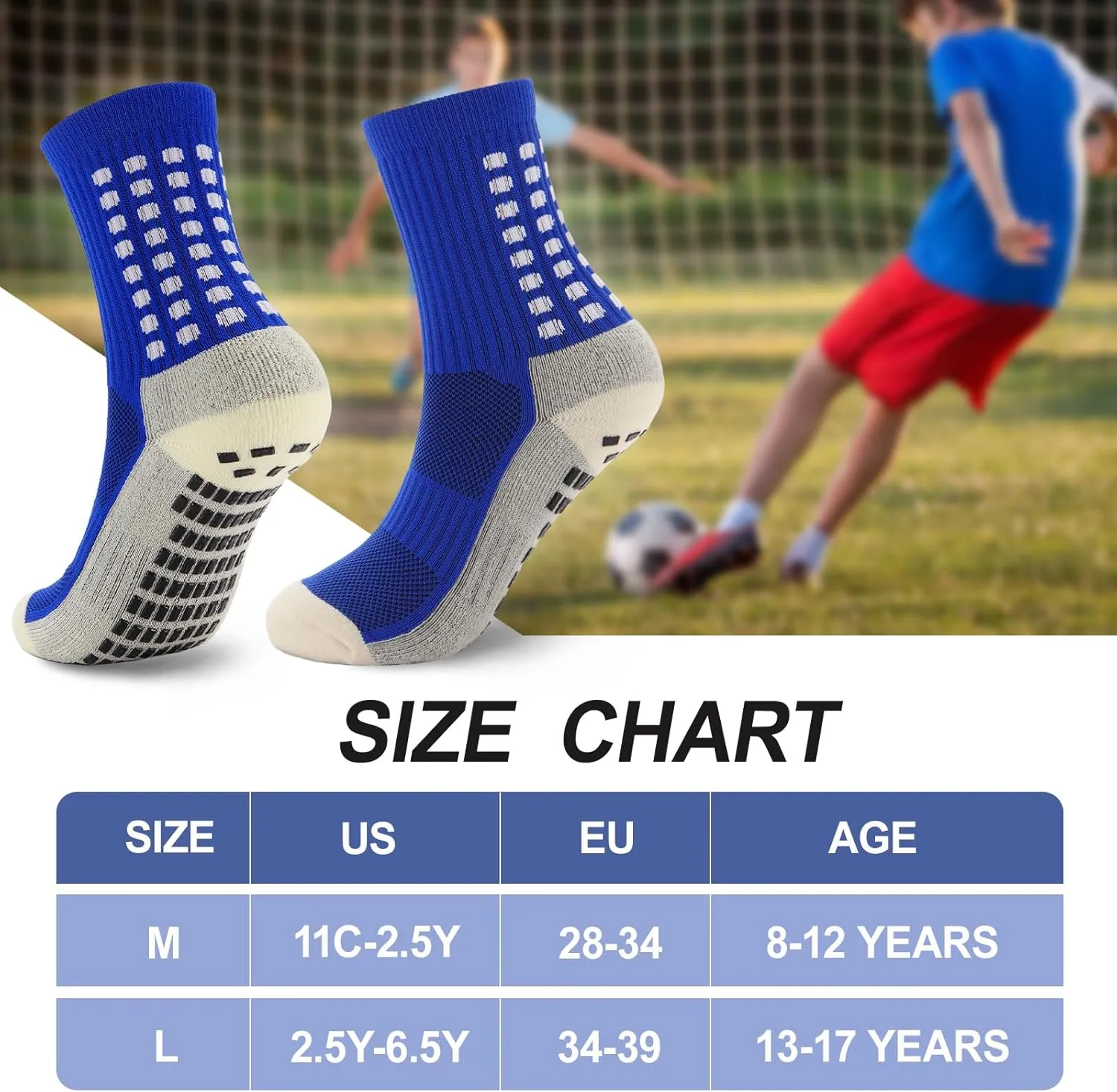 Ultrafun 5 Pairs Kids Youth Grip Soccer Socks Cushioned Non Slip Football Athletic Sports Socks