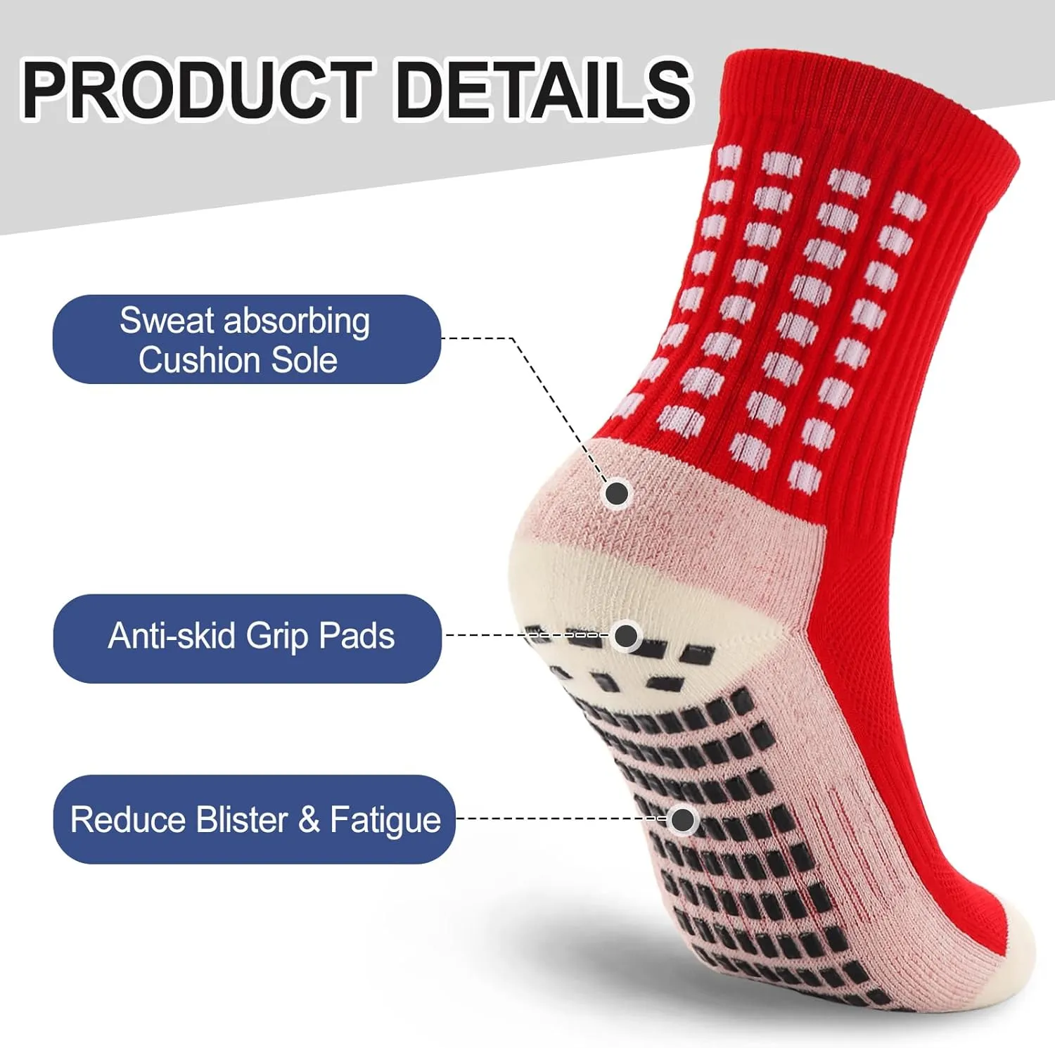 Ultrafun 5 Pairs Kids Youth Grip Soccer Socks Cushioned Non Slip Football Athletic Sports Socks