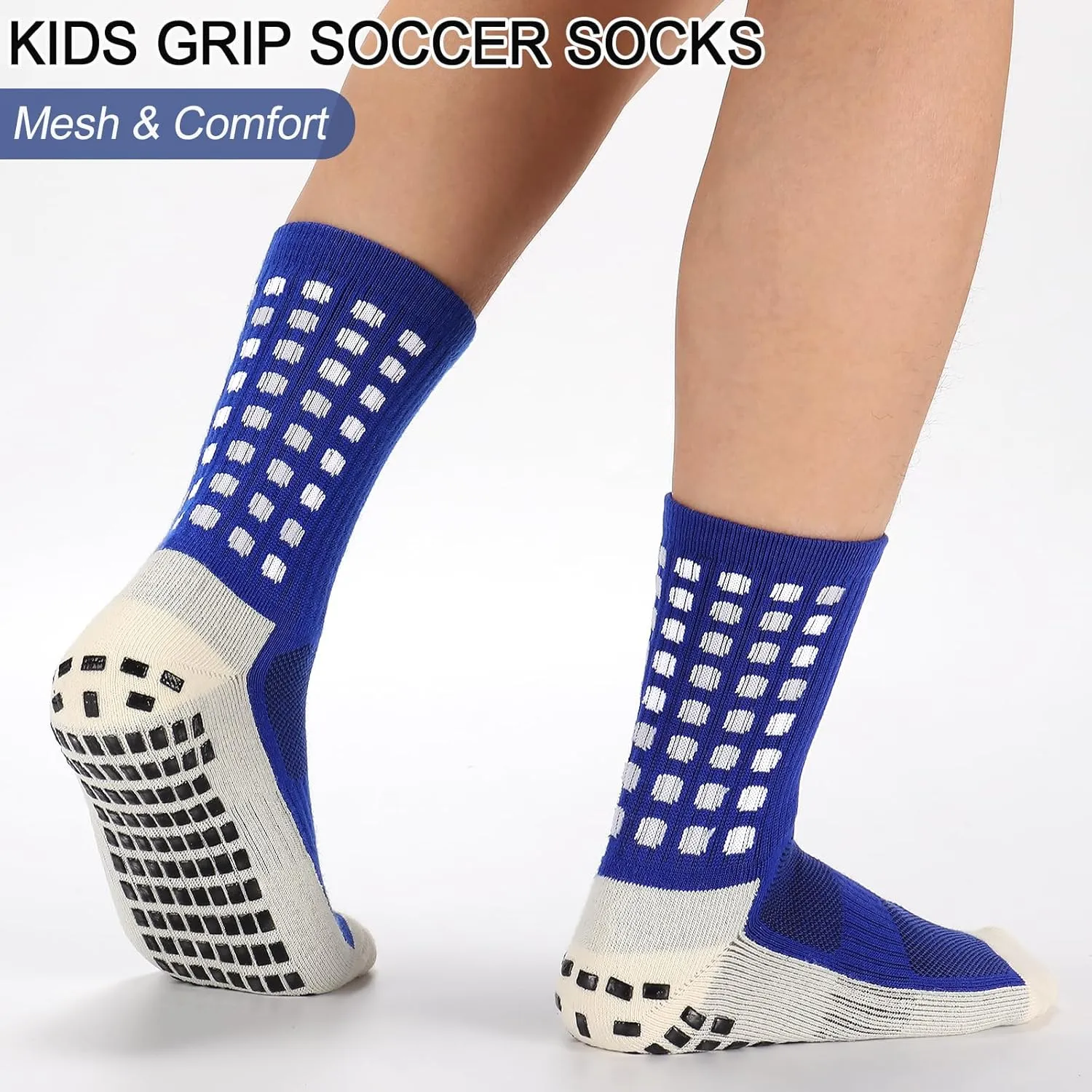 Ultrafun 5 Pairs Kids Youth Grip Soccer Socks Cushioned Non Slip Football Athletic Sports Socks