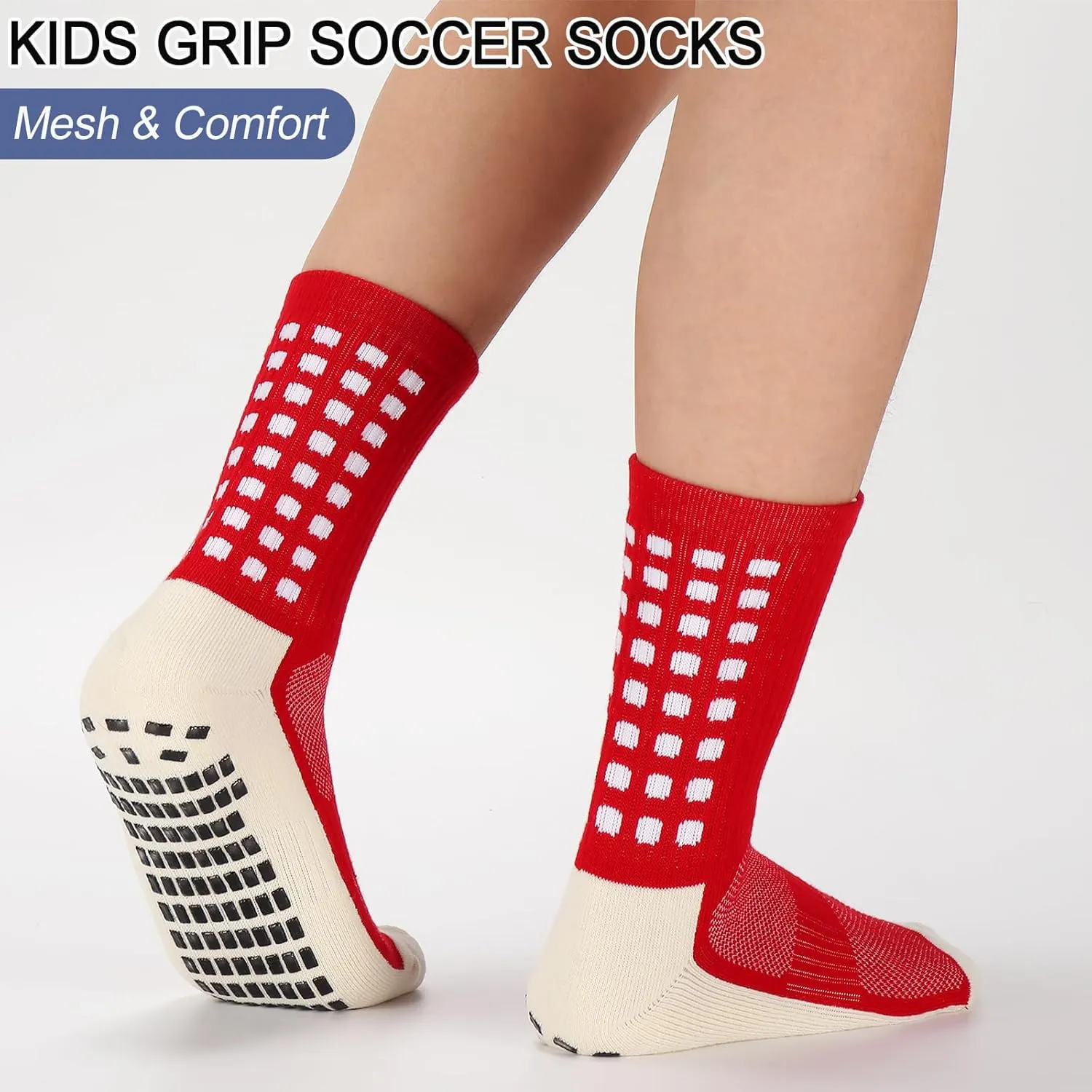 Ultrafun 5 Pairs Kids Youth Grip Soccer Socks Cushioned Non Slip Football Athletic Sports Socks