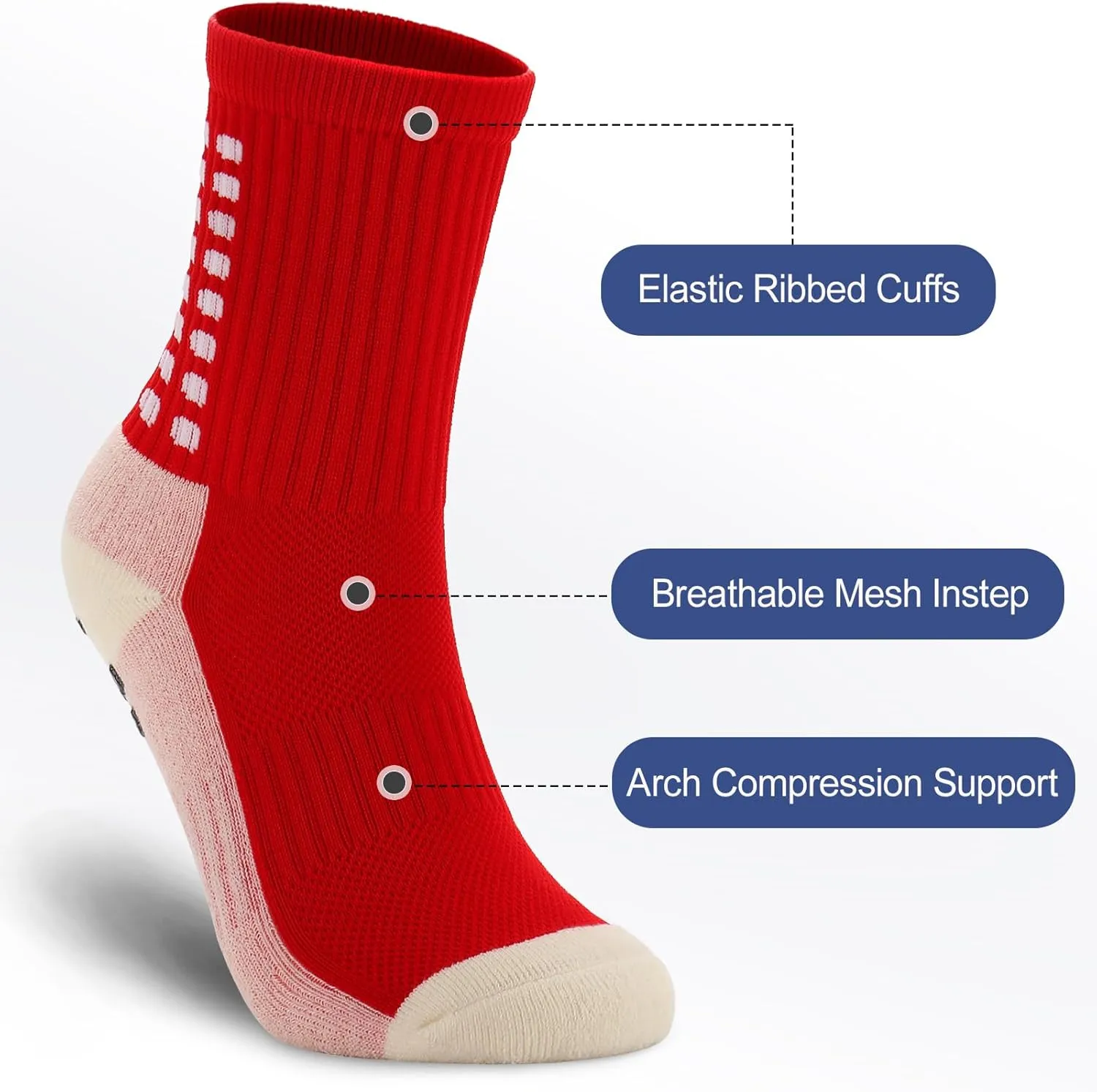 Ultrafun 5 Pairs Kids Youth Grip Soccer Socks Cushioned Non Slip Football Athletic Sports Socks