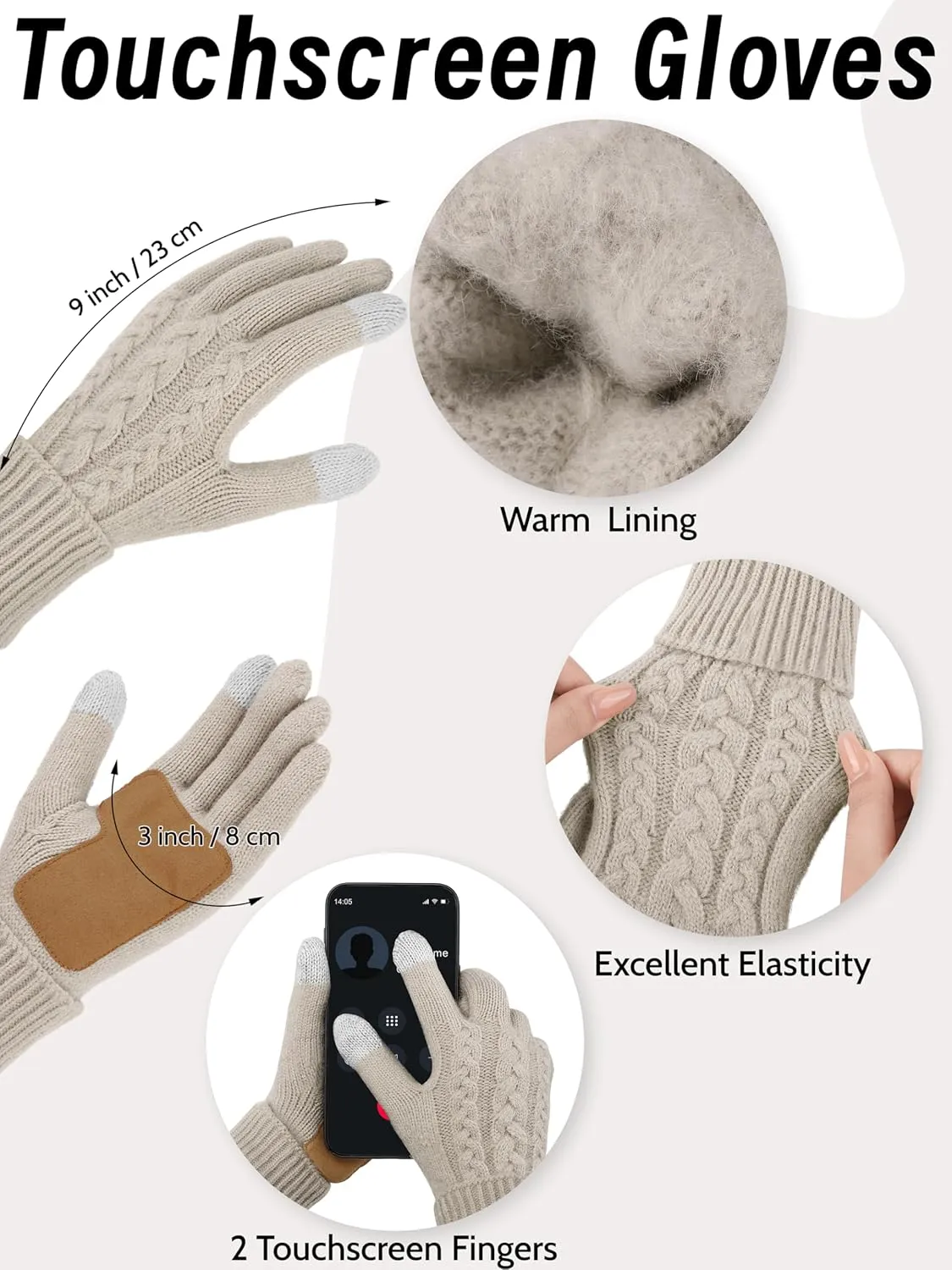 URATOT Women Winter Beanie Hat Scarf Gloves Ear Warmer 4 in 1 Set Beanie Pompom Hat Touchscreen Gloves Long Scarf Ear Warmer