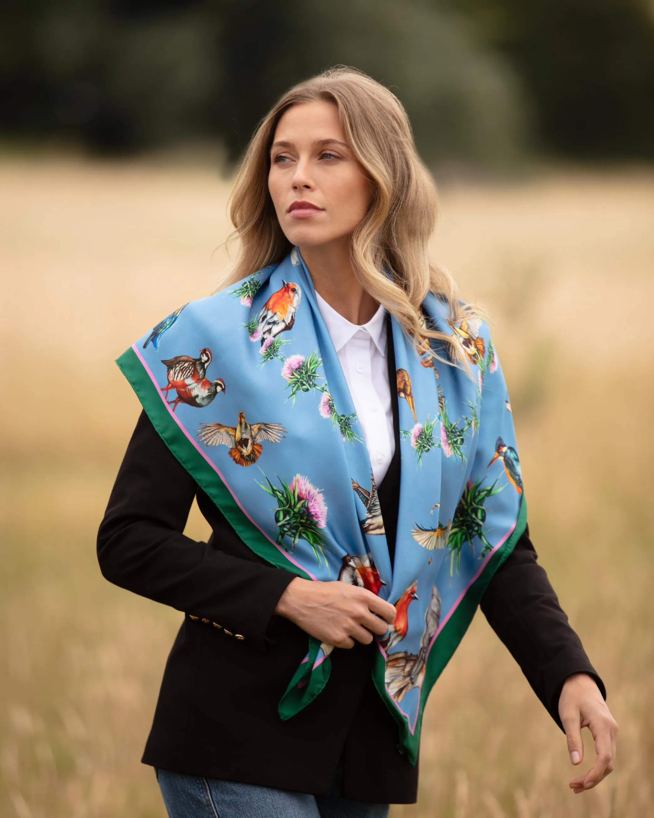 Walk On The Wild Side Cobalt Large Square Silk Scarf
