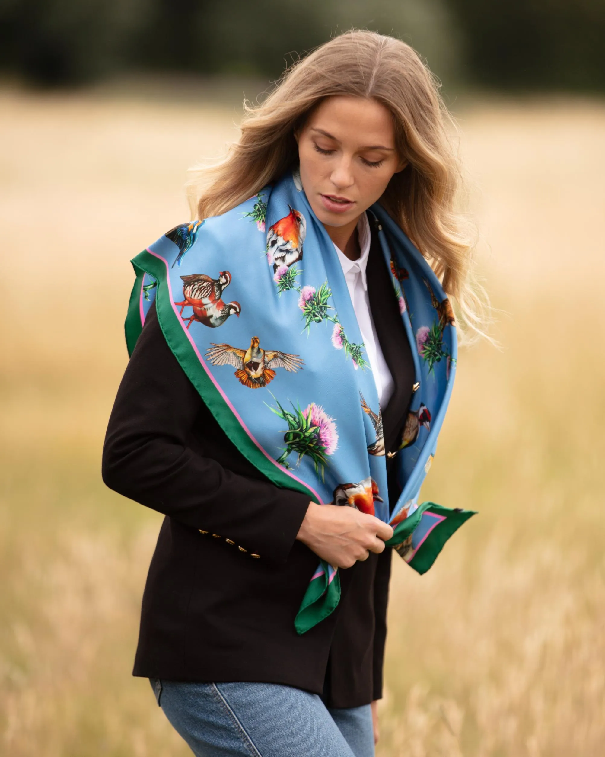 Walk On The Wild Side Cobalt Large Square Silk Scarf