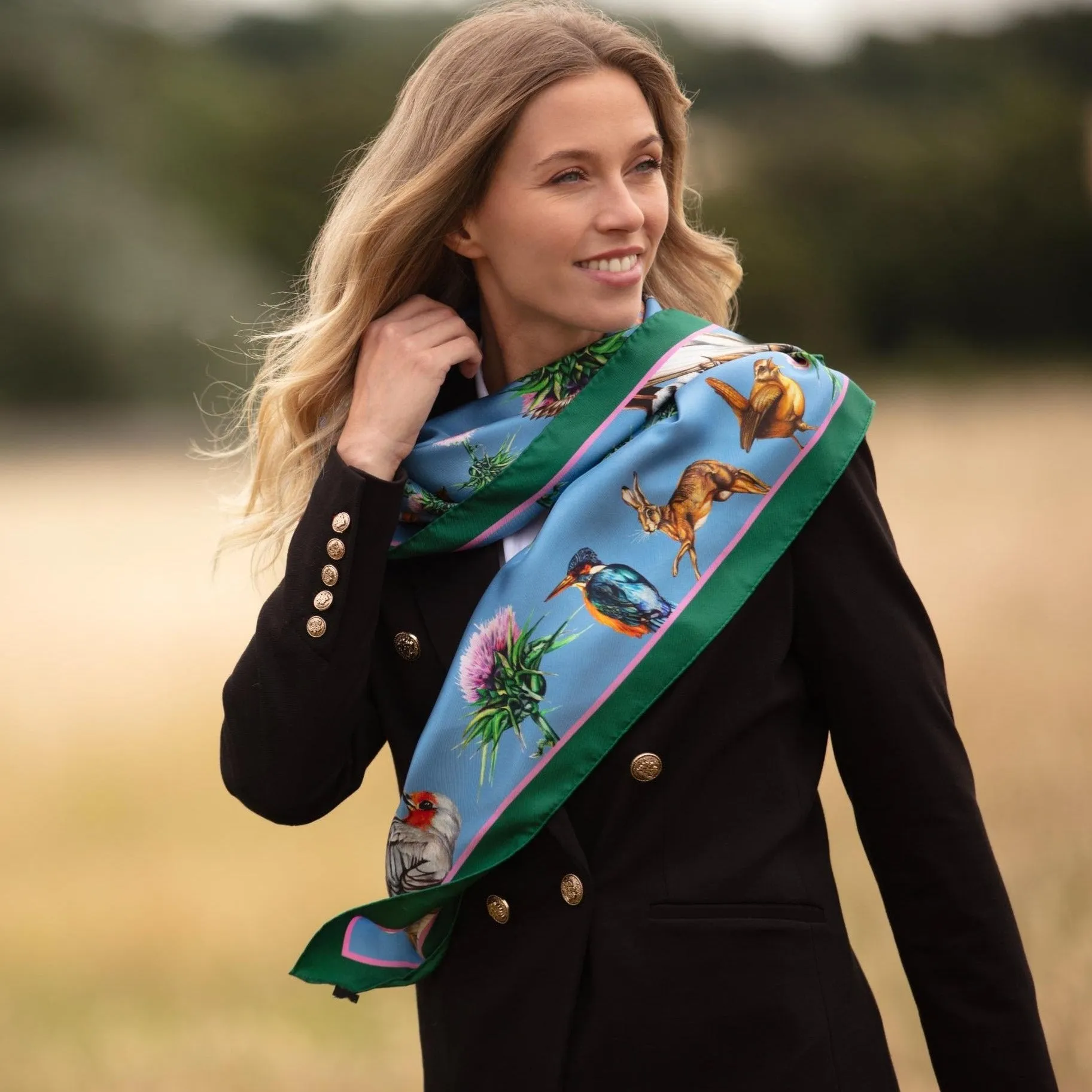 Walk On The Wild Side Cobalt Large Square Silk Scarf