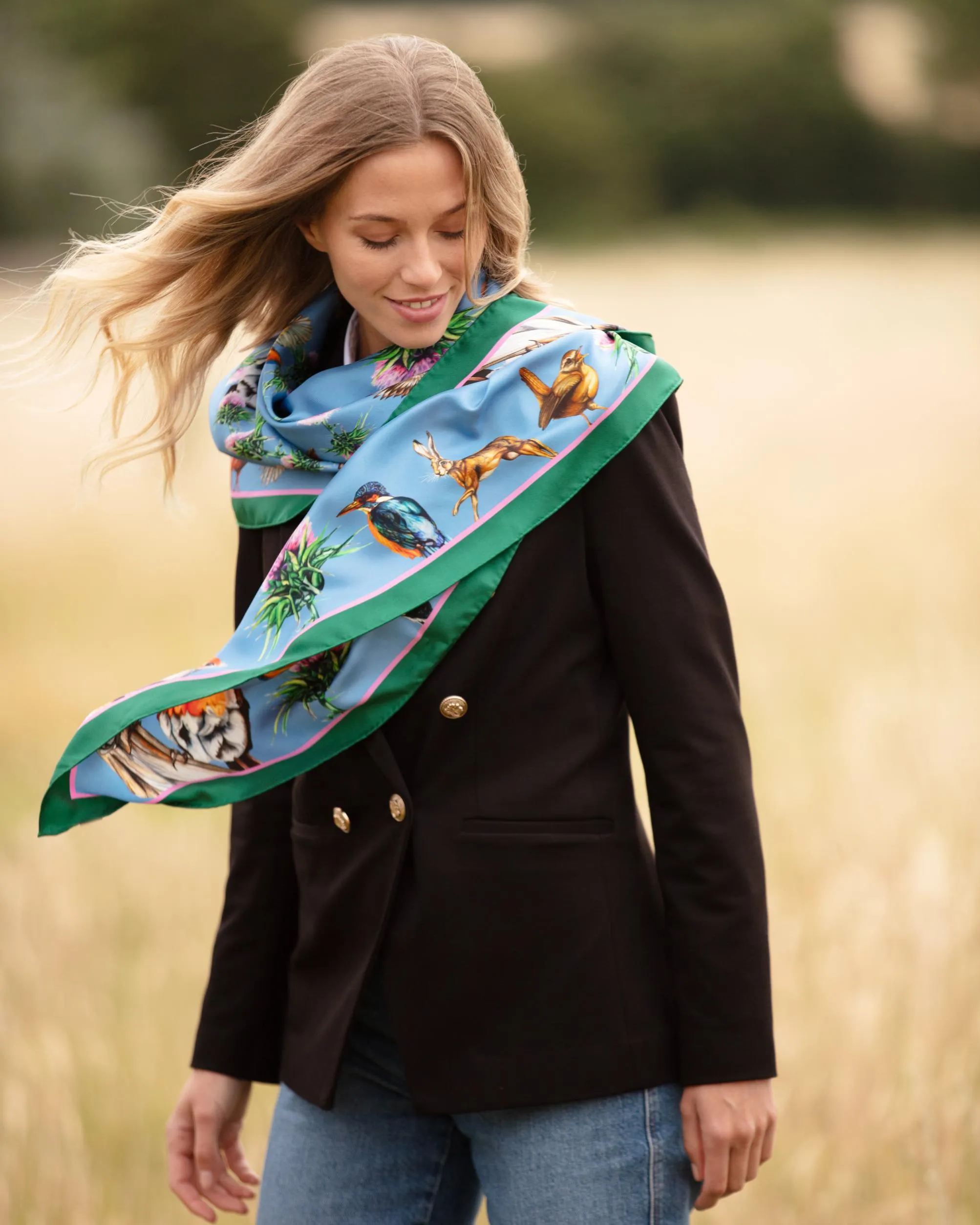 Walk On The Wild Side Cobalt Large Square Silk Scarf