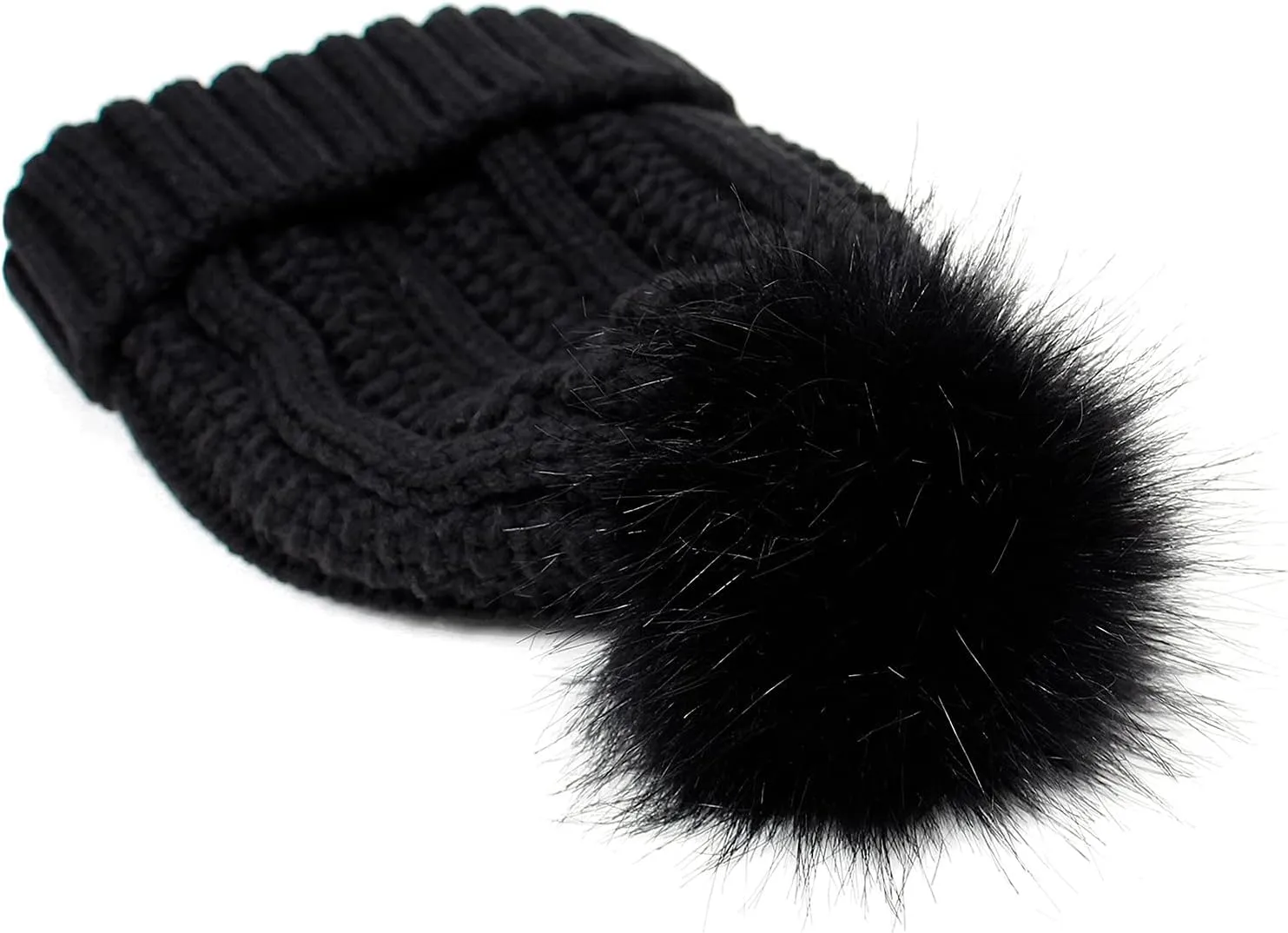 Winter Beanie Hat for Women Cotton Lined Pompom Hats Womens Chunky Trendy Warm Thick Knit Cap