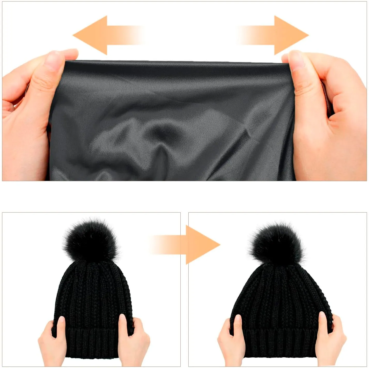 Winter Beanie Hat for Women Cotton Lined Pompom Hats Womens Chunky Trendy Warm Thick Knit Cap