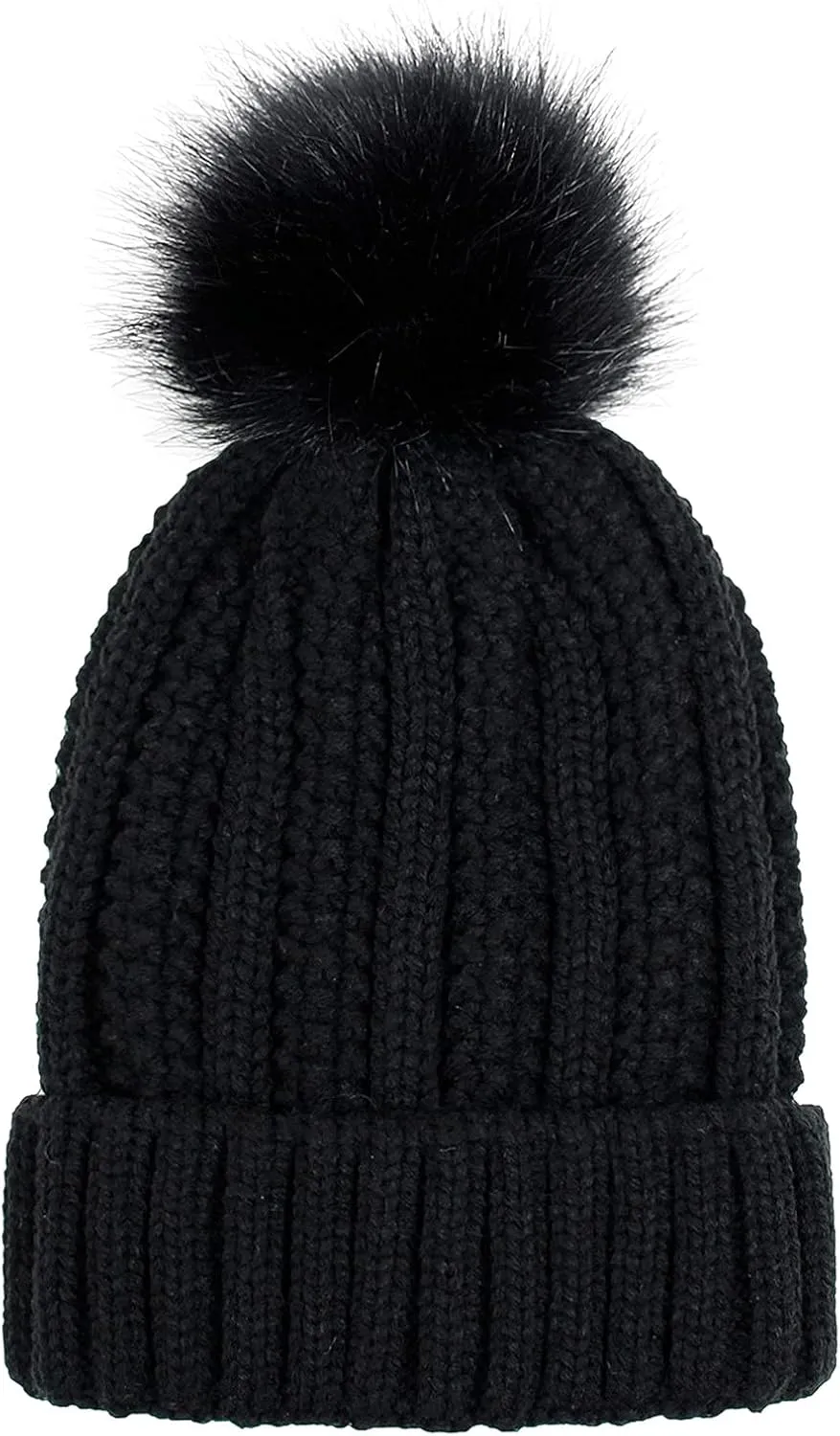 Winter Beanie Hat for Women Cotton Lined Pompom Hats Womens Chunky Trendy Warm Thick Knit Cap