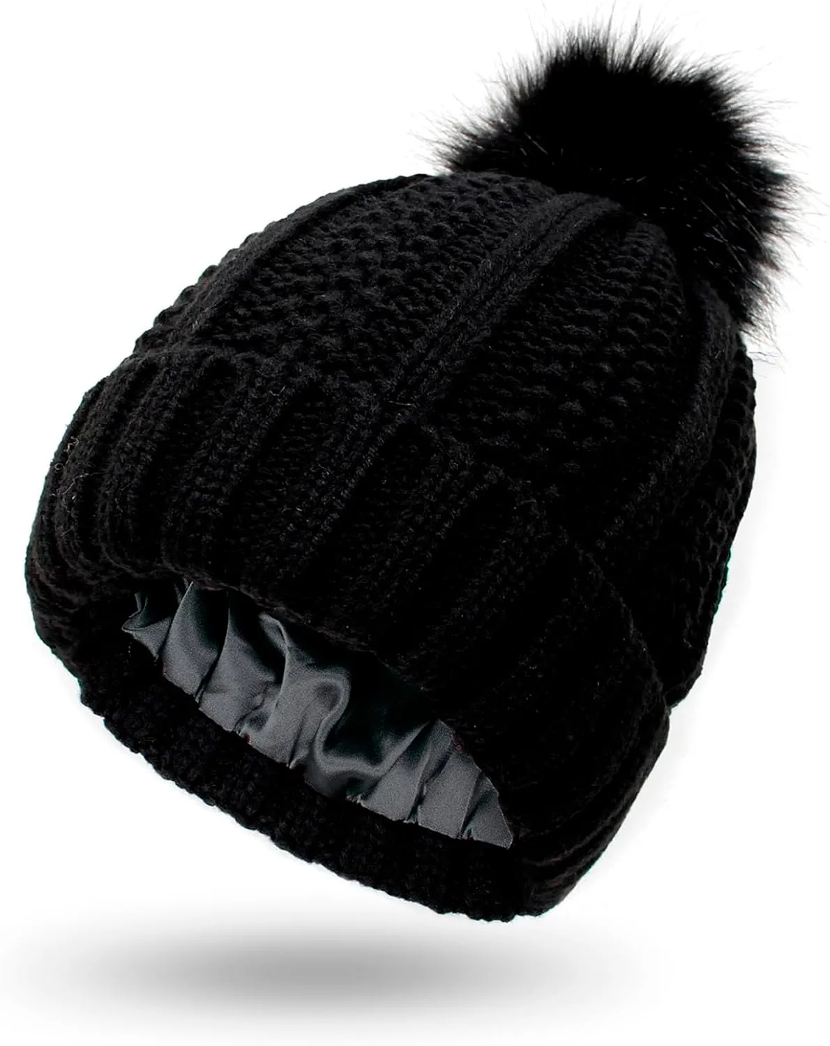 Winter Beanie Hat for Women Cotton Lined Pompom Hats Womens Chunky Trendy Warm Thick Knit Cap