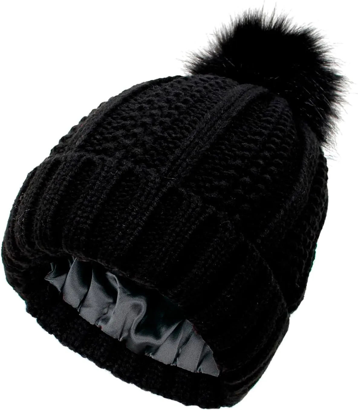Winter Beanie Hat for Women Cotton Lined Pompom Hats Womens Chunky Trendy Warm Thick Knit Cap