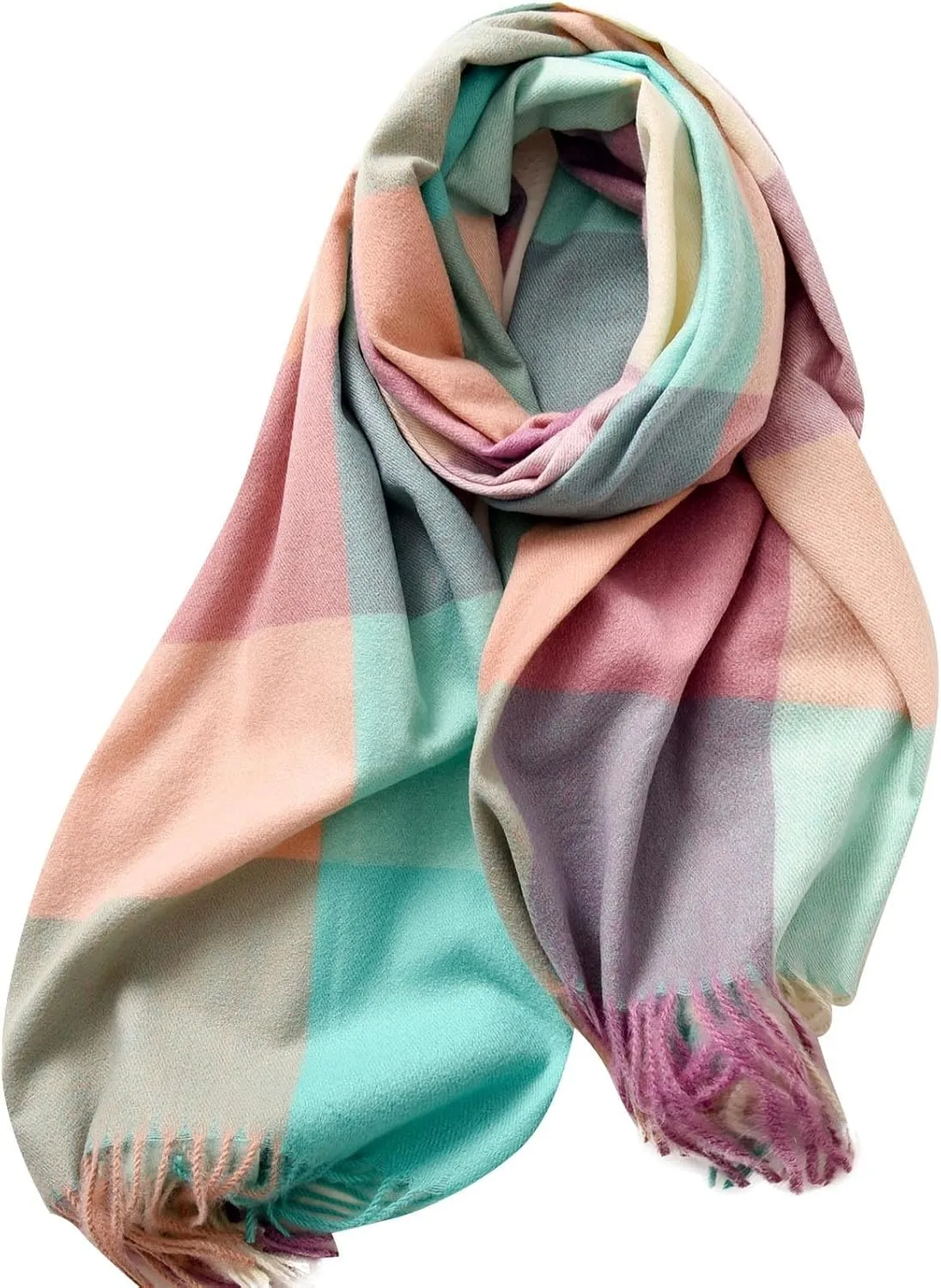 Women Large Scarf Winter Plaid Checked Thick Warm Wrap Scarves Casual Tassel Blanket Scarf Stylish Plaid Shawls