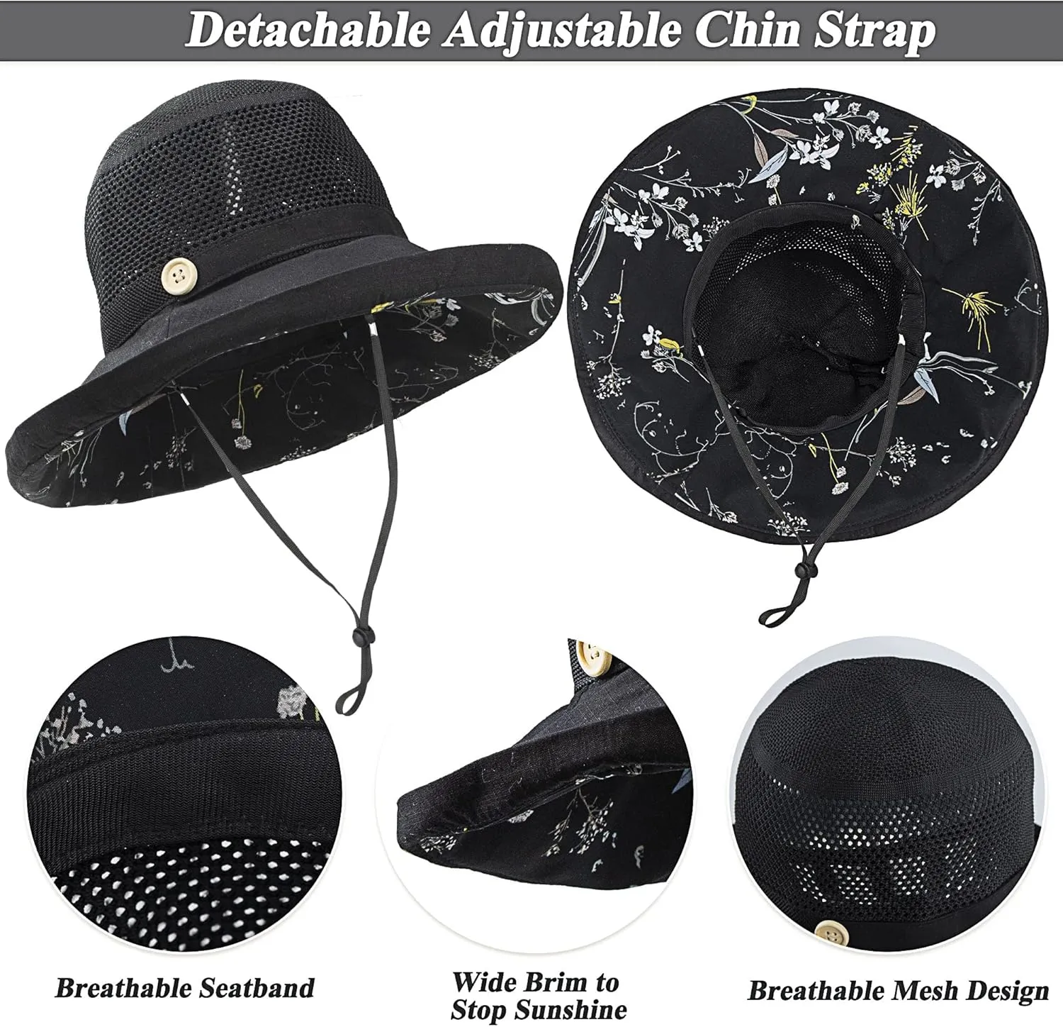 Women Summer Wide-Brim UV-Protection Sun-Hat Outdoor Breathable Finshing-Hat for Travel