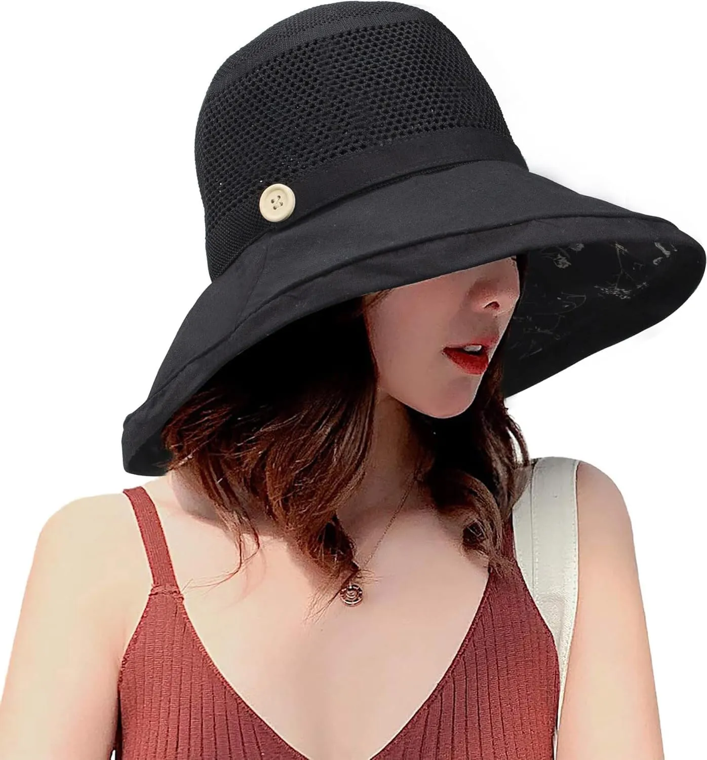 Women Summer Wide-Brim UV-Protection Sun-Hat Outdoor Breathable Finshing-Hat for Travel
