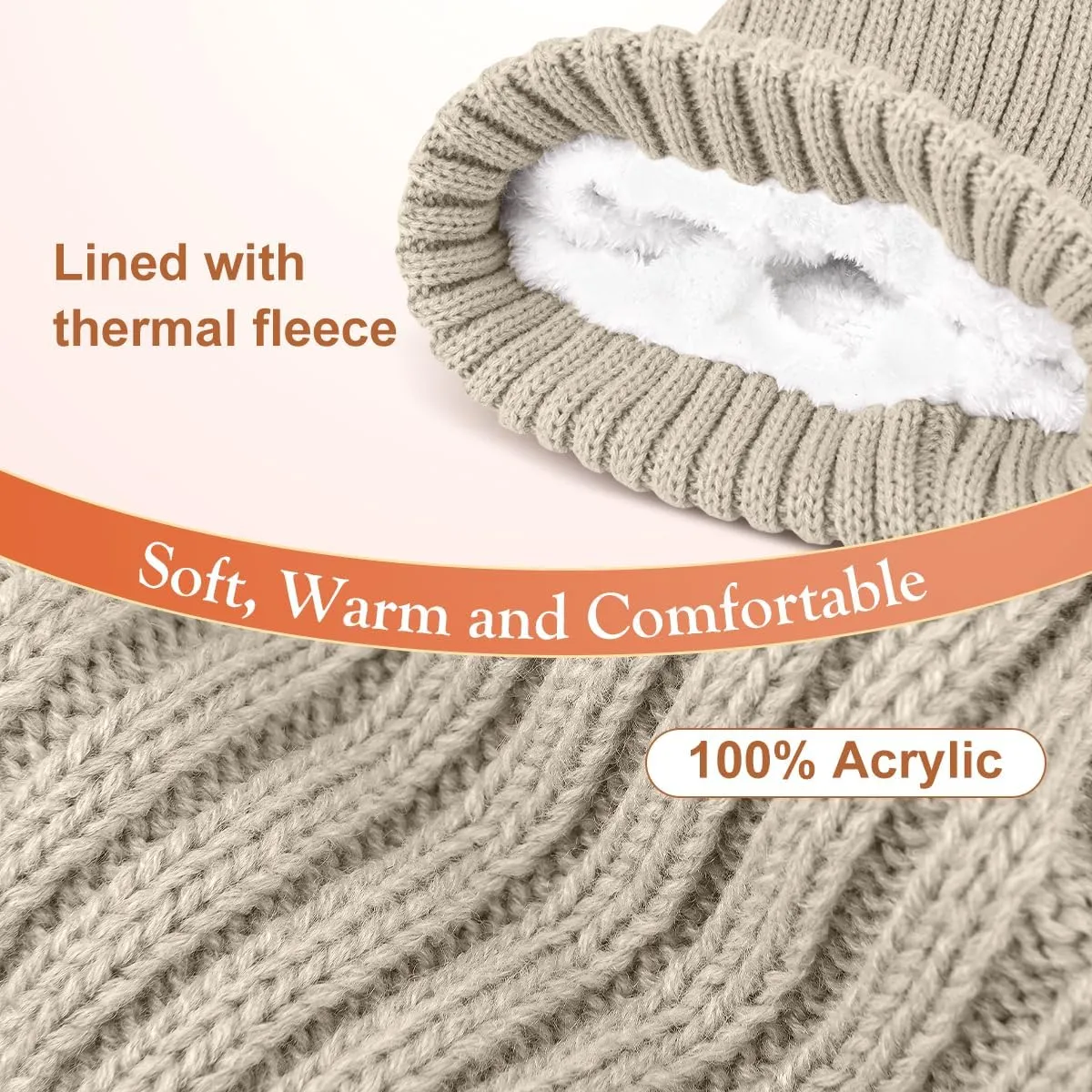 Womens Beanie Hat Gloves Set Winter Knitted Beanie Hat for Women With Pom Pom Warm Touchscreen Gloves Set for Cold Weather