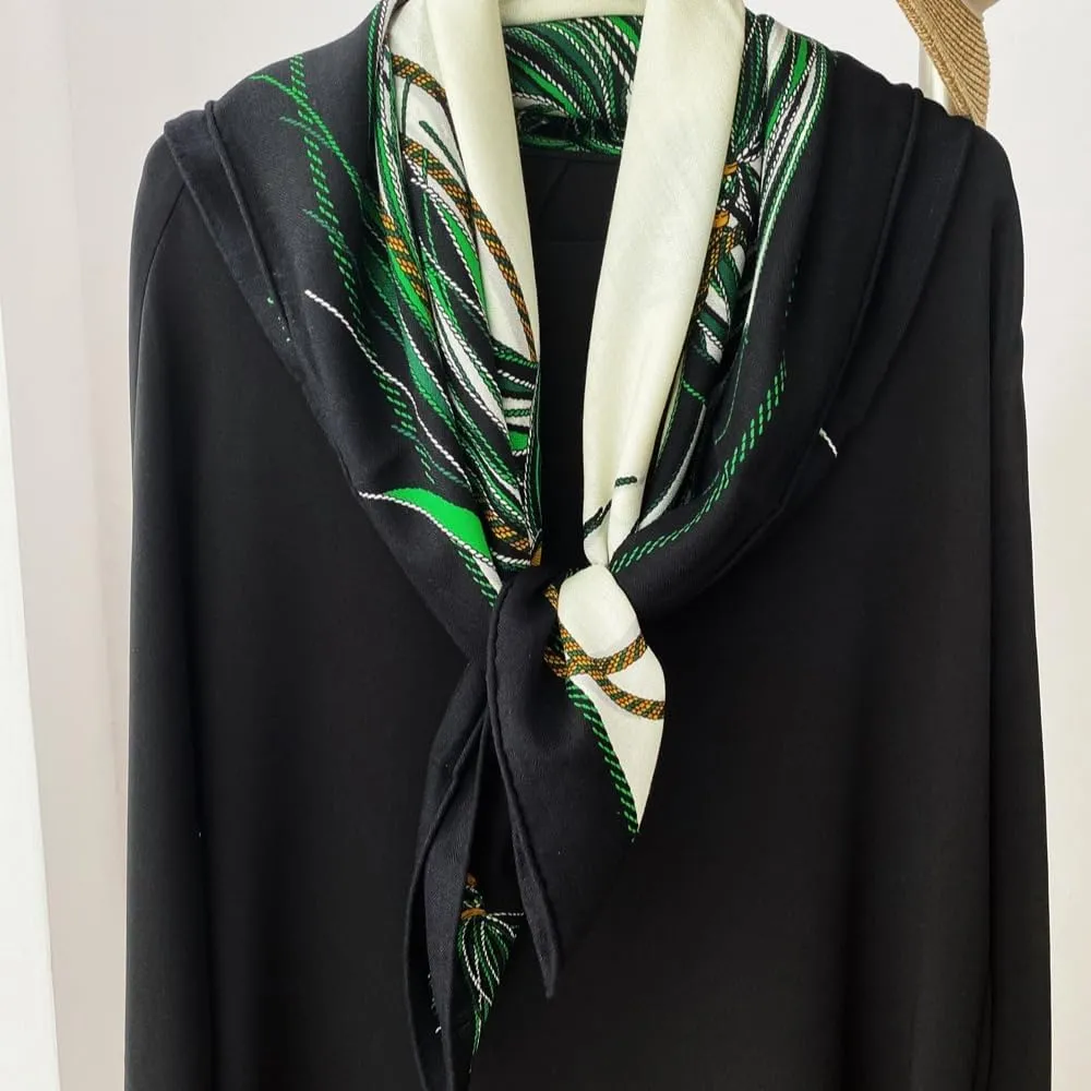 Women's Square Wool Blend Silk Scarf, 33 inches, Double Sides Printed,Luxury Scarf with Gift Box