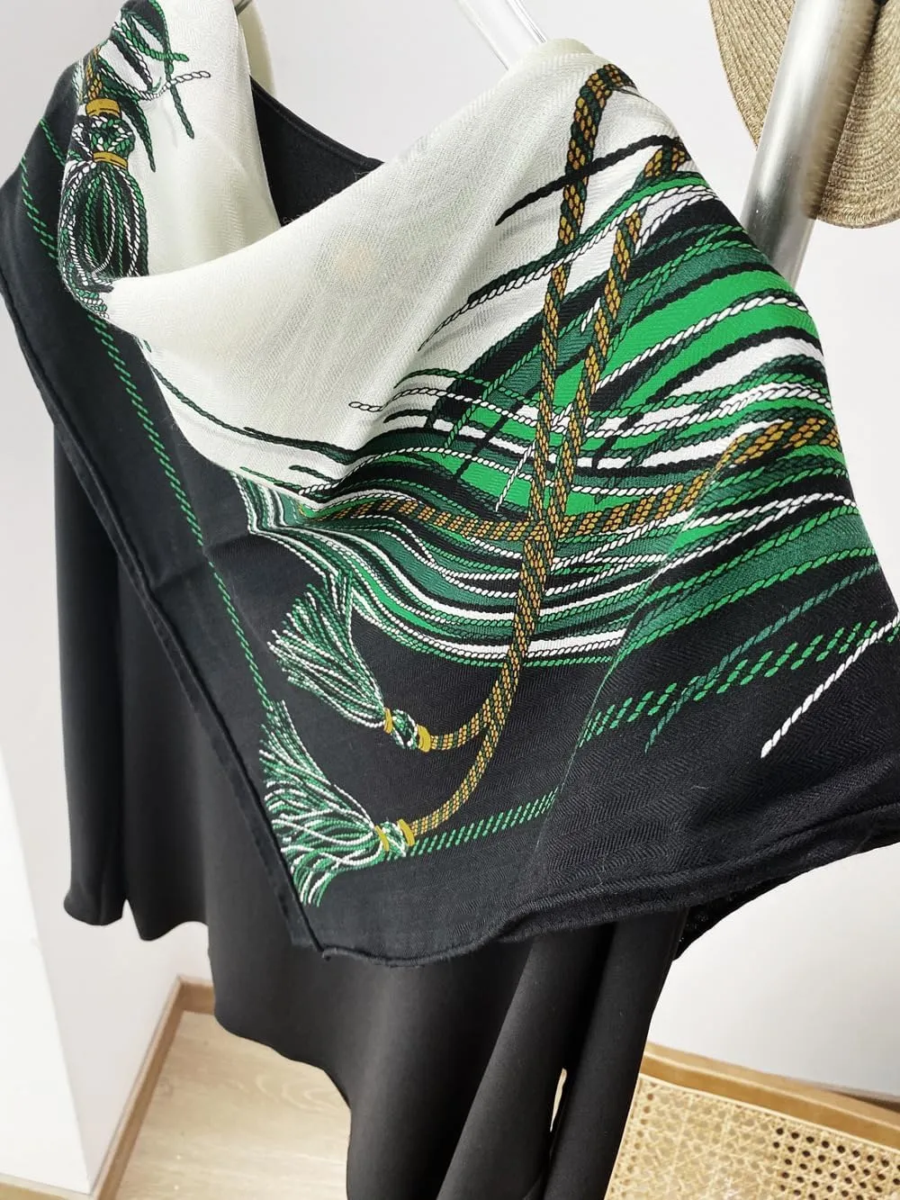 Women's Square Wool Blend Silk Scarf, 33 inches, Double Sides Printed,Luxury Scarf with Gift Box