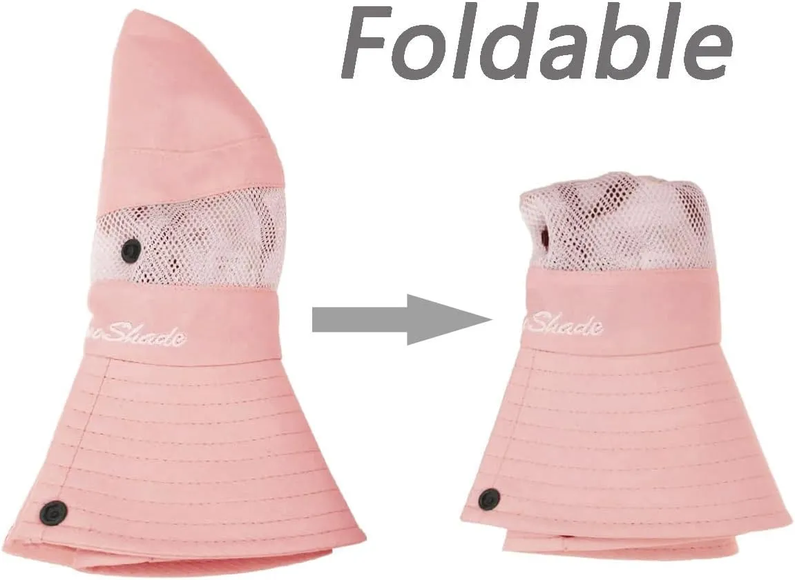 Womens Summer Sun-Hat Outdoor UV Protection Fishing Hat Wide Brim Foldable-Beach-Bucket-Hat with Ponytail-Hole