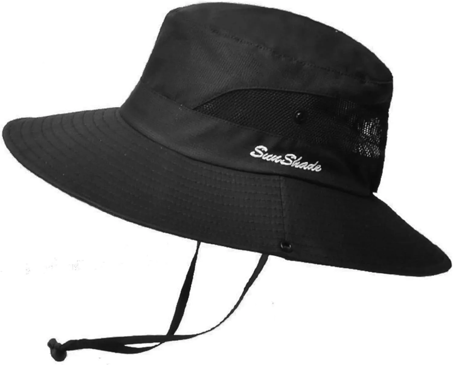 Womens Summer Sun-Hat Outdoor UV Protection Fishing Hat Wide Brim Foldable-Beach-Bucket-Hat with Ponytail-Hole