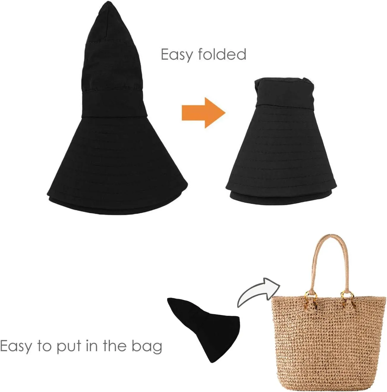 Womens Summer Sun-Hat Outdoor UV Protection Fishing Hat Wide Brim Foldable-Beach-Bucket-Hat with Ponytail-Hole