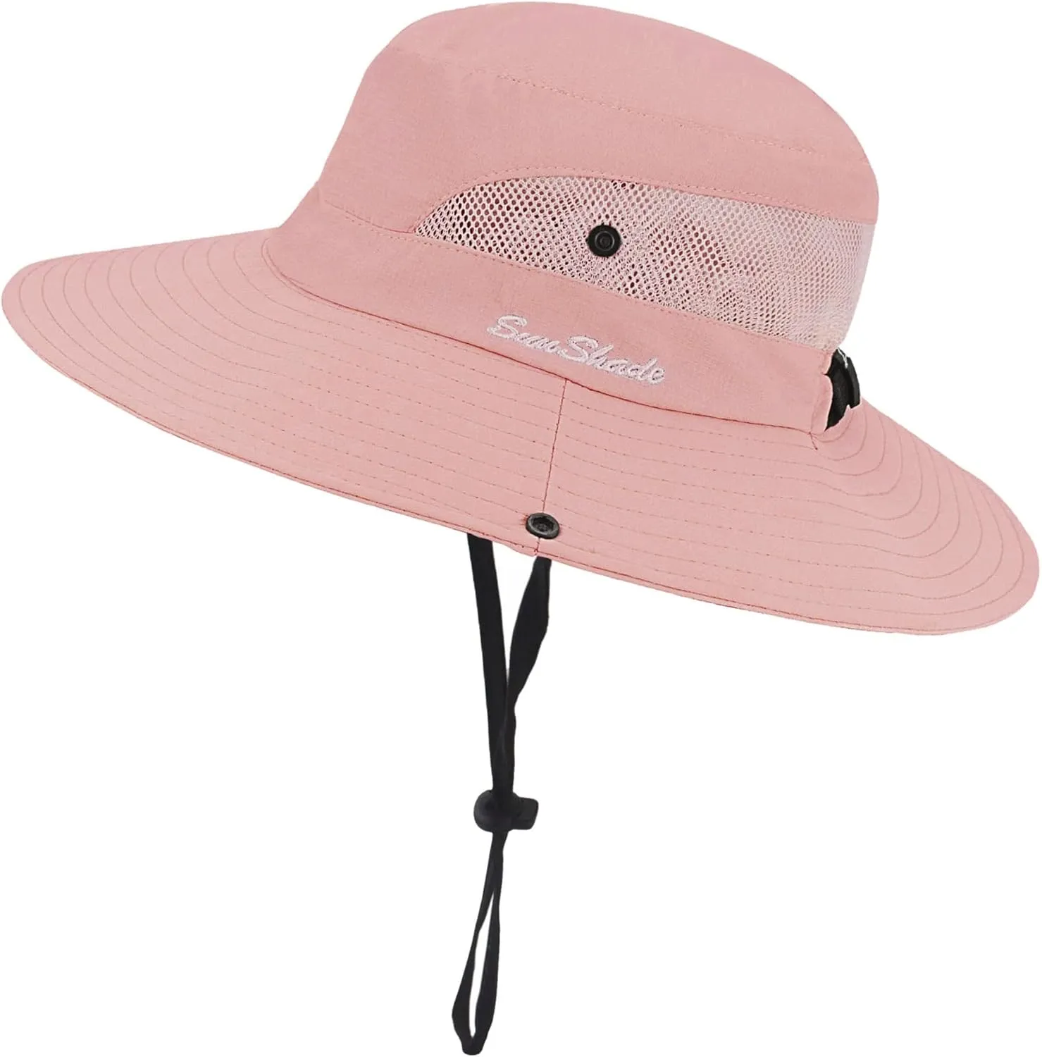 Womens Summer Sun-Hat Outdoor UV Protection Fishing Hat Wide Brim Foldable-Beach-Bucket-Hat with Ponytail-Hole
