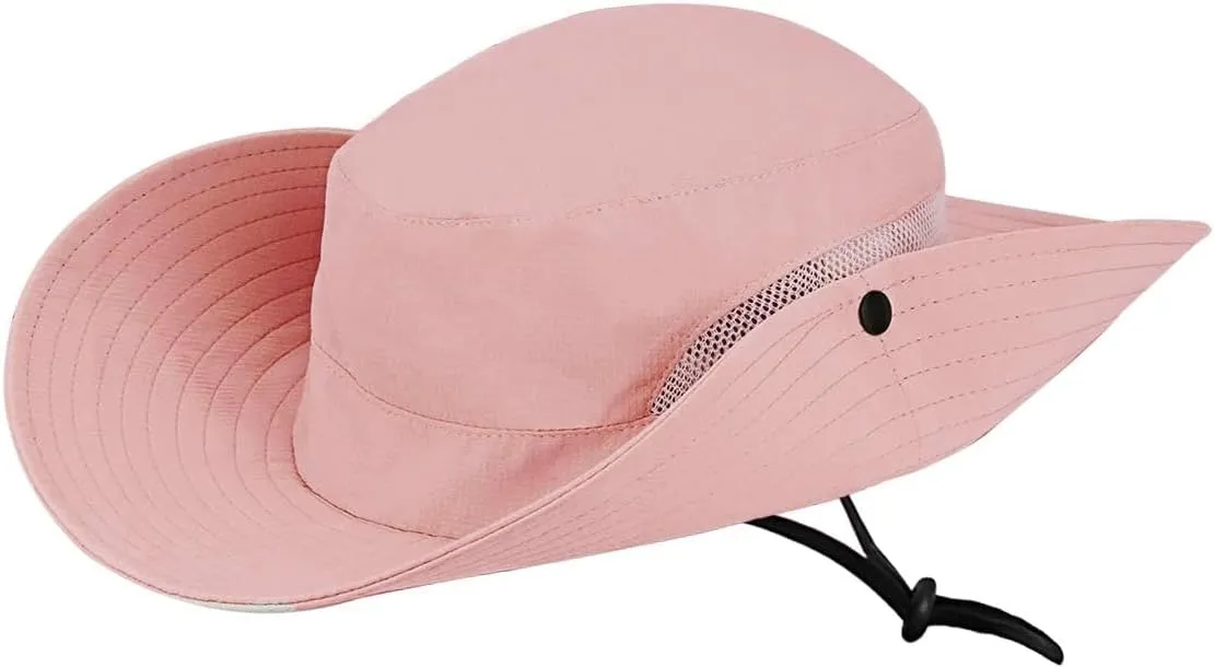 Womens Summer Sun-Hat Outdoor UV Protection Fishing Hat Wide Brim Foldable-Beach-Bucket-Hat with Ponytail-Hole