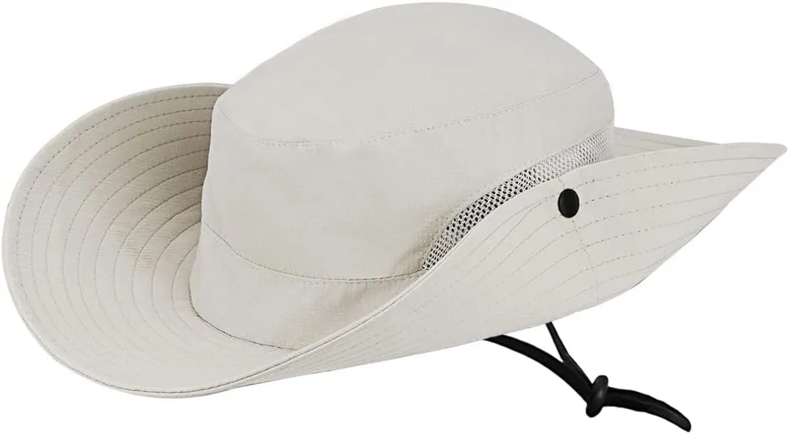 Womens Summer Sun-Hat Outdoor UV Protection Fishing Hat Wide Brim Foldable-Beach-Bucket-Hat with Ponytail-Hole