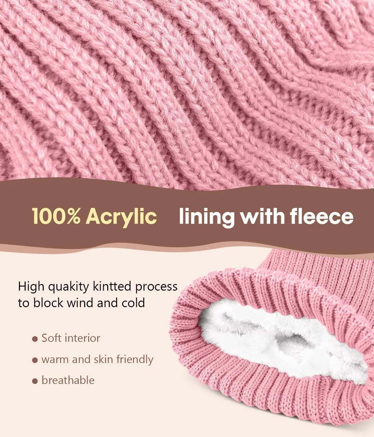 Womens Winter Beanie Hat with Pom and Touchscreen Gloves SetSoft Warm Knit Cap and Gloves with Faux Suede for Cold Weather