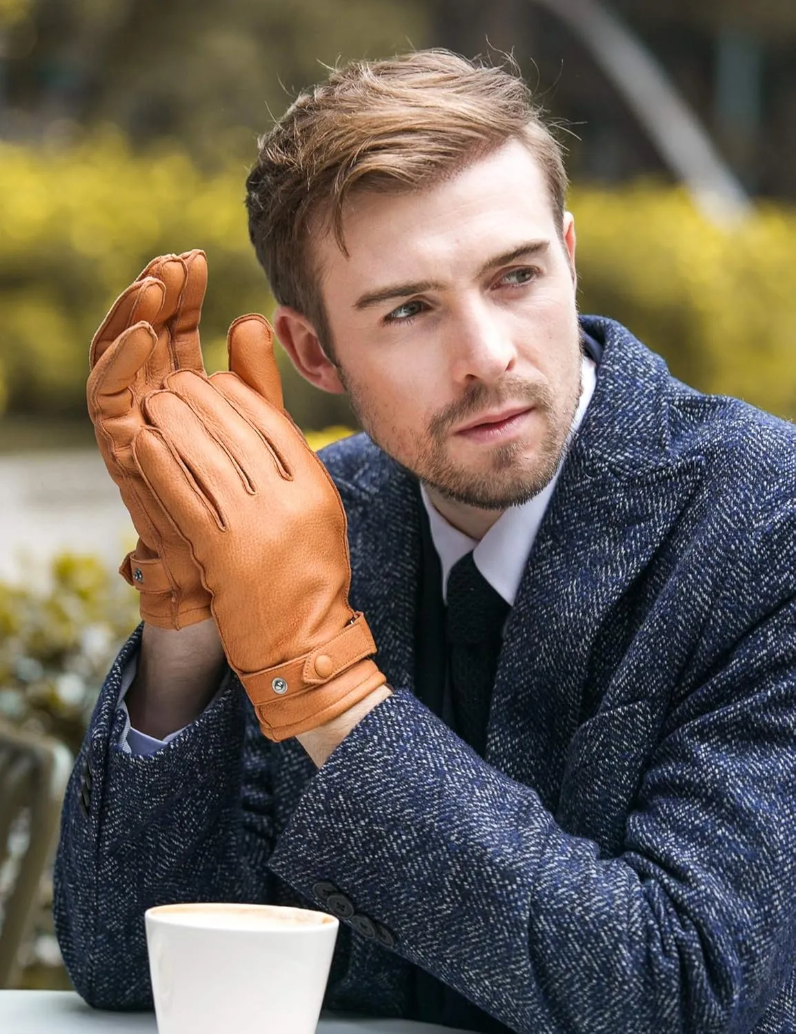 YISEVEN Men's Deerskin Leather Gloves Hand Sewn
