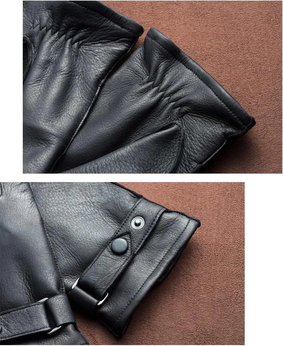 YISEVEN Men's Deerskin Leather Gloves Hand Sewn