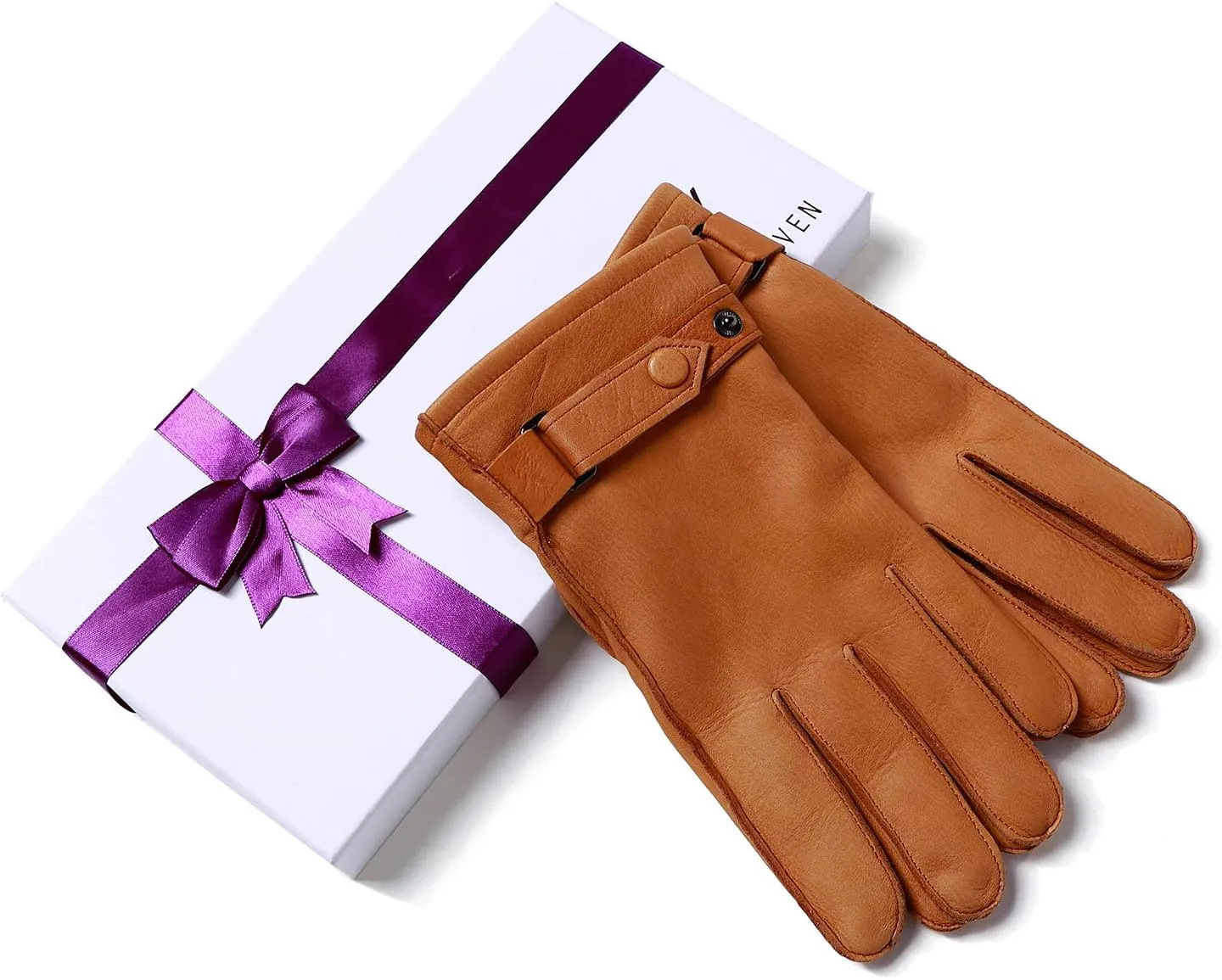 YISEVEN Men's Deerskin Leather Gloves Hand Sewn