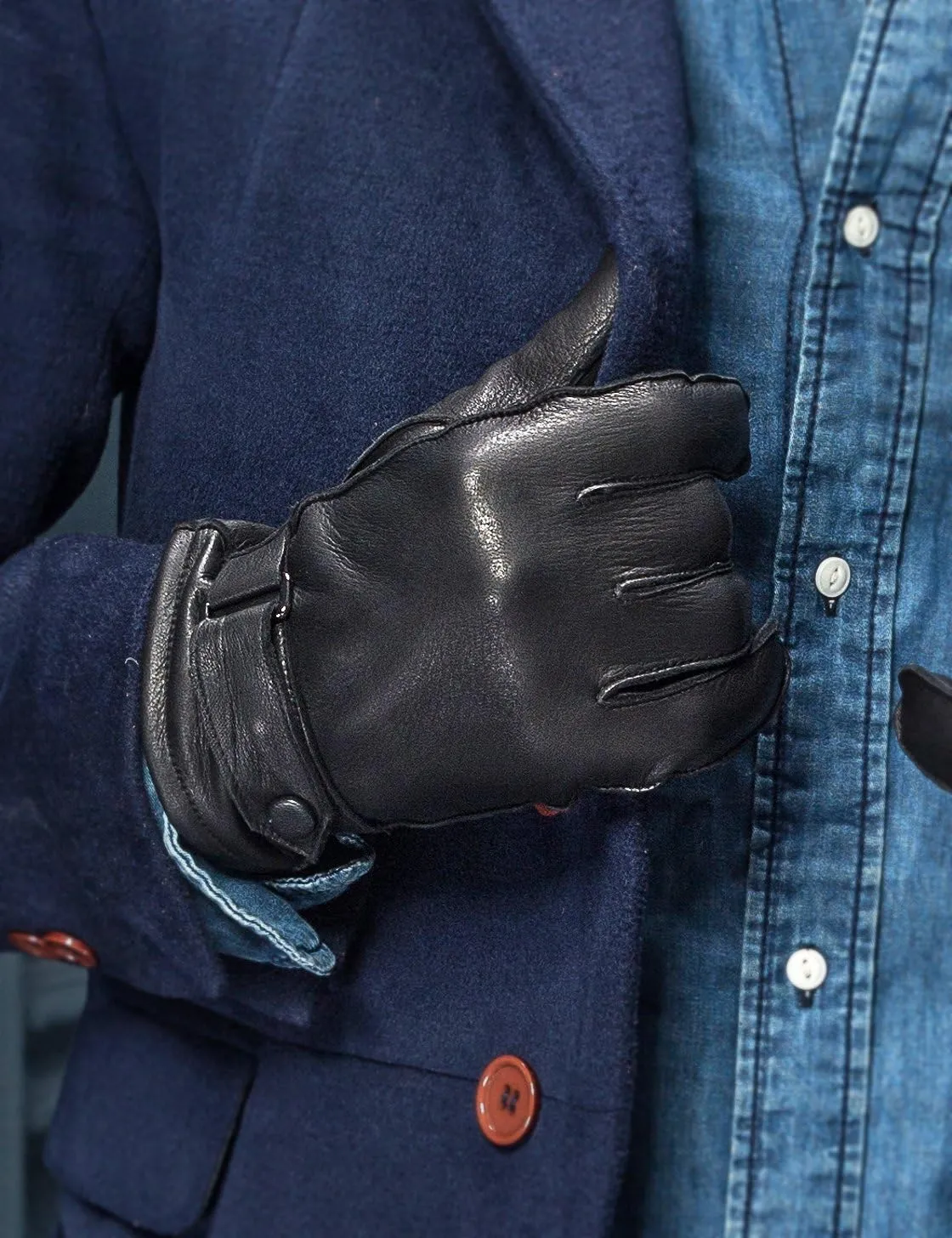 YISEVEN Men's Deerskin Leather Gloves Hand Sewn