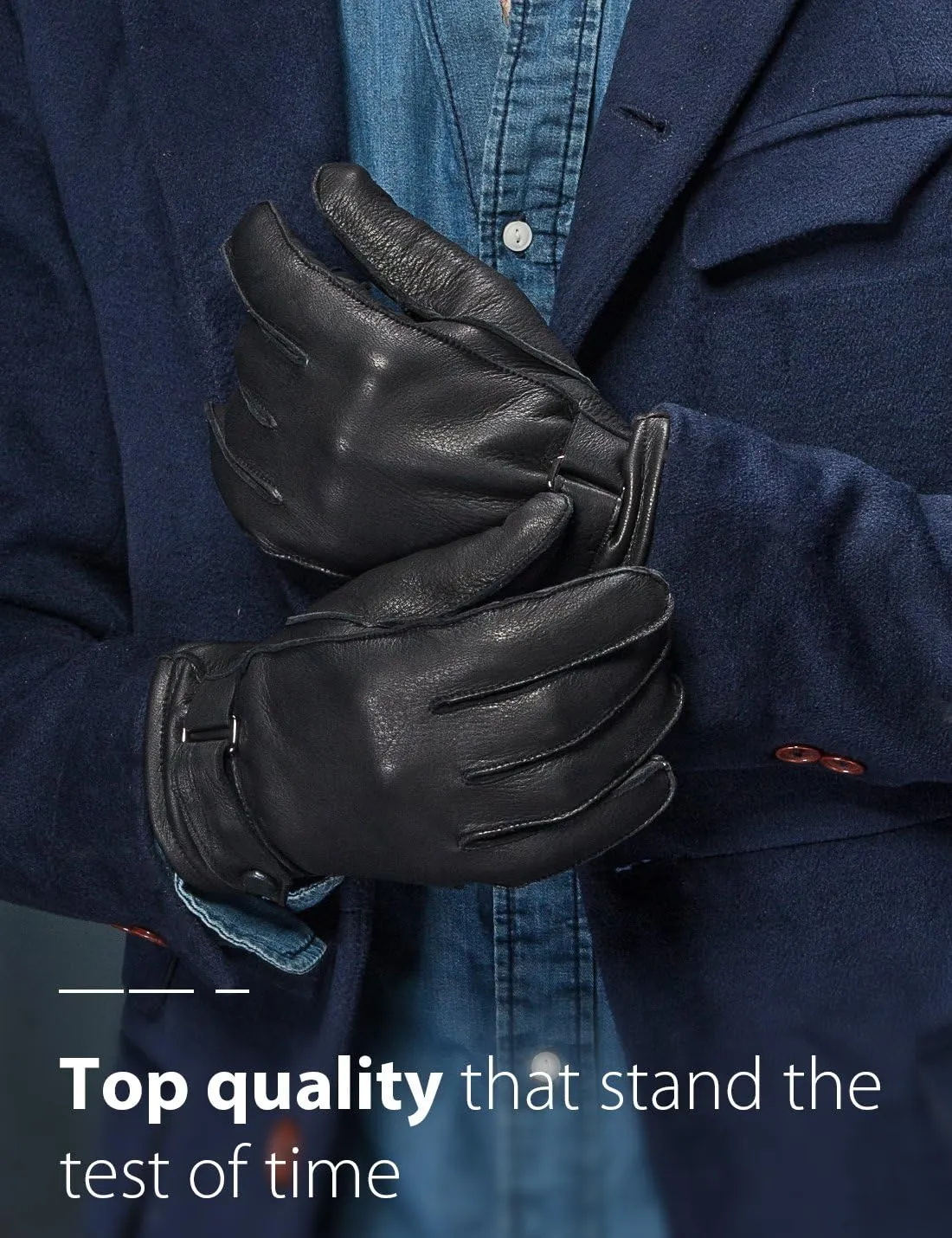 YISEVEN Men's Deerskin Leather Gloves Hand Sewn