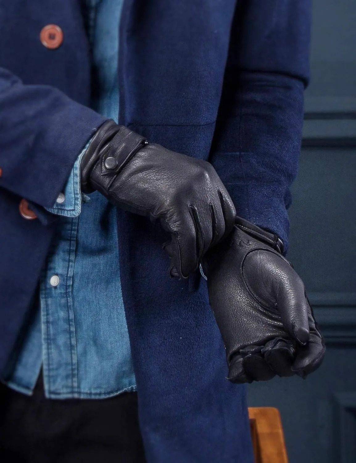 YISEVEN Men's Deerskin Leather Gloves Hand Sewn