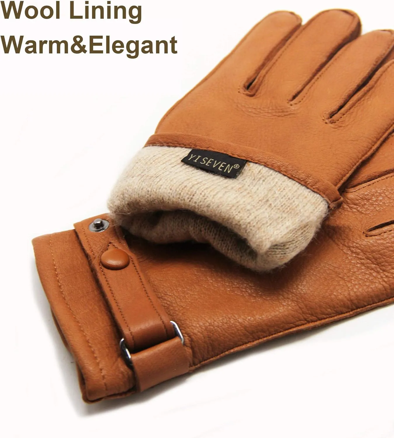 YISEVEN Men's Deerskin Leather Gloves Hand Sewn