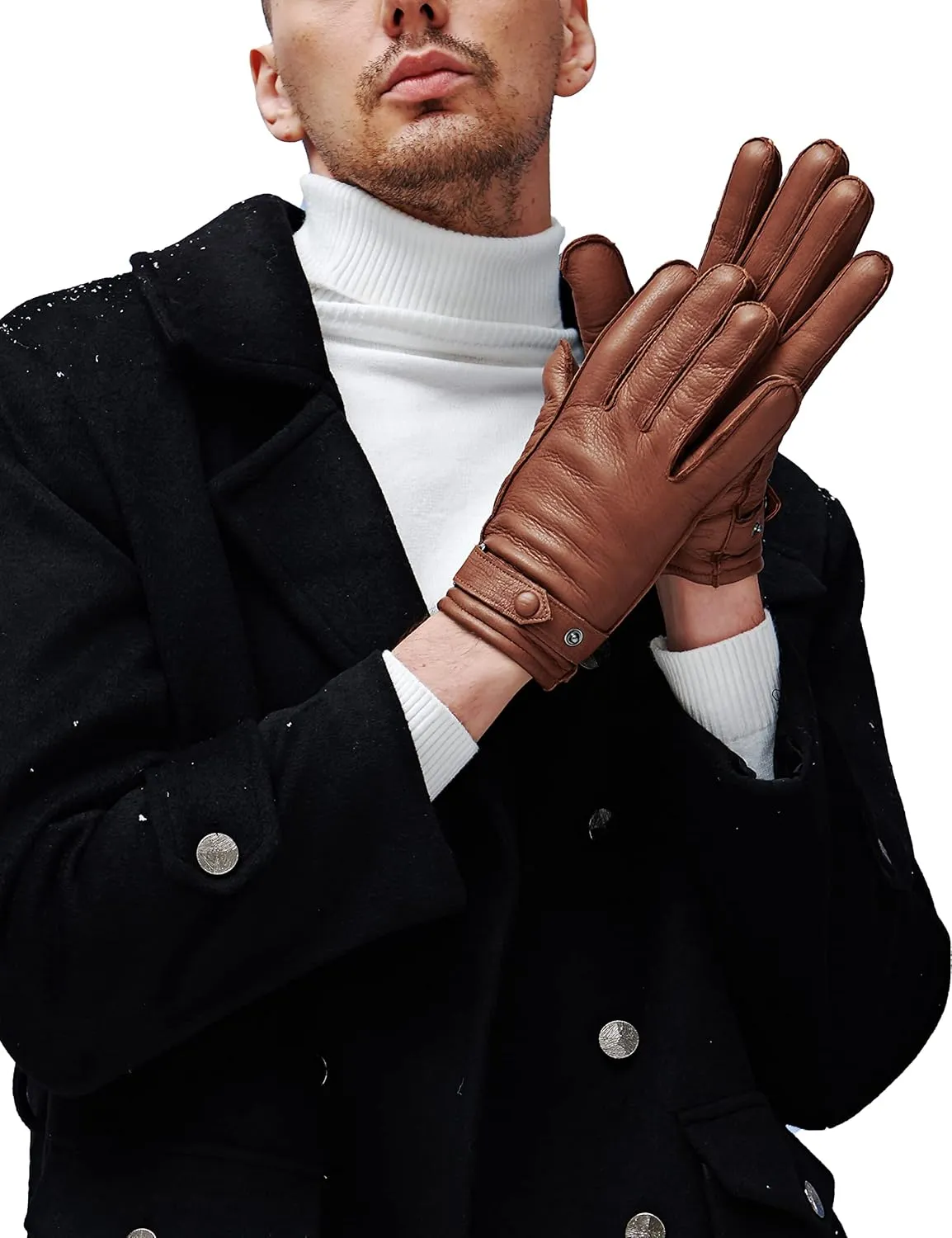 YISEVEN Men's Deerskin Leather Gloves Hand Sewn